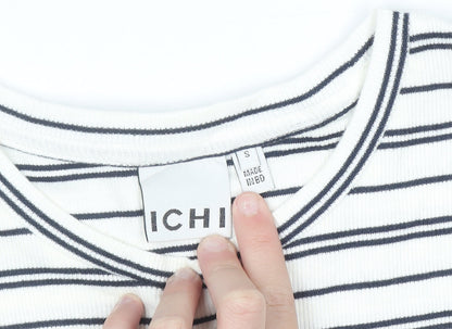 ICHI Women’s White Striped Sleeveless Midi Bodycon Dress Size S