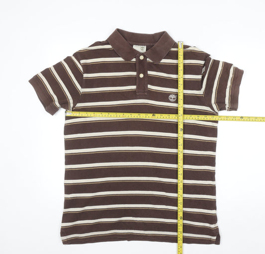 Timberland Men's Brown Striped Cotton Polo Shirt Size L
