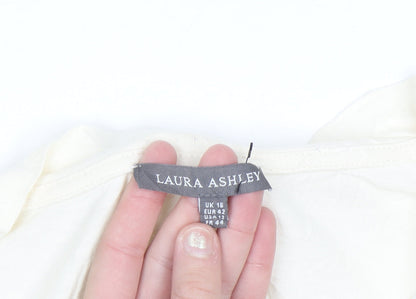 Laura Ashley Women’s Ivory Floral Bow Neck Long Sleeve Tunic Blouse Size 16