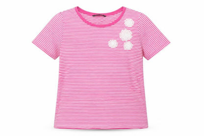 Bonmarché Women Pink Striped Embroidered Short Sleeve T-Shirt Size 18