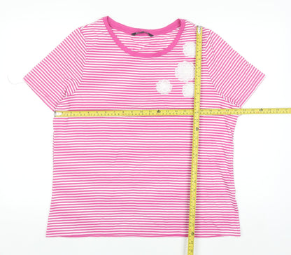 Bonmarché Women Pink Striped Embroidered Short Sleeve T-Shirt Size 18