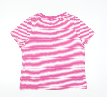 Bonmarché Women Pink Striped Embroidered Short Sleeve T-Shirt Size 18