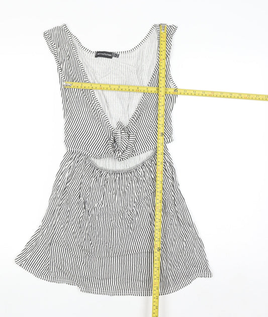 PrettyLittleThing Womens Black Striped Skater Dress Size 10
