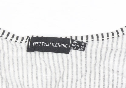 PrettyLittleThing Womens Black Striped Skater Dress Size 10