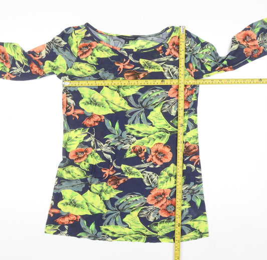 French Connection Women's Multicoloured Floral Cotton Tunic Blouse M