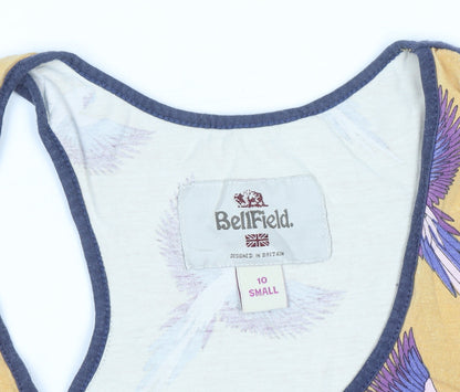 BellField Women's Yellow Bird Print Racerback Cotton Tank Top Size 10