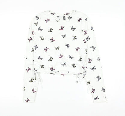 ASOS DESIGN Women's White Butterfly Long Sleeve Cropped T-Shirt UK 10