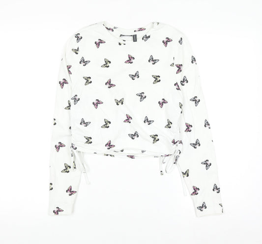 ASOS DESIGN Women's White Butterfly Long Sleeve Cropped T-Shirt UK 10