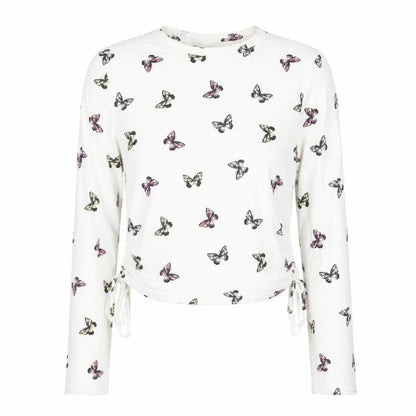 ASOS DESIGN Women's White Butterfly Long Sleeve Cropped T-Shirt UK 10
