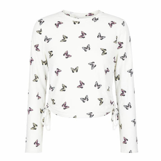 ASOS DESIGN Women's White Butterfly Long Sleeve Cropped T-Shirt UK 10