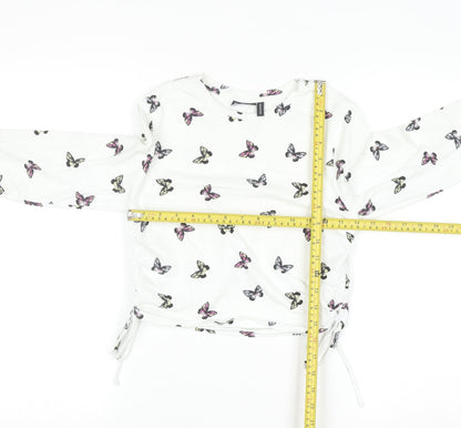 ASOS DESIGN Women's White Butterfly Long Sleeve Cropped T-Shirt UK 10