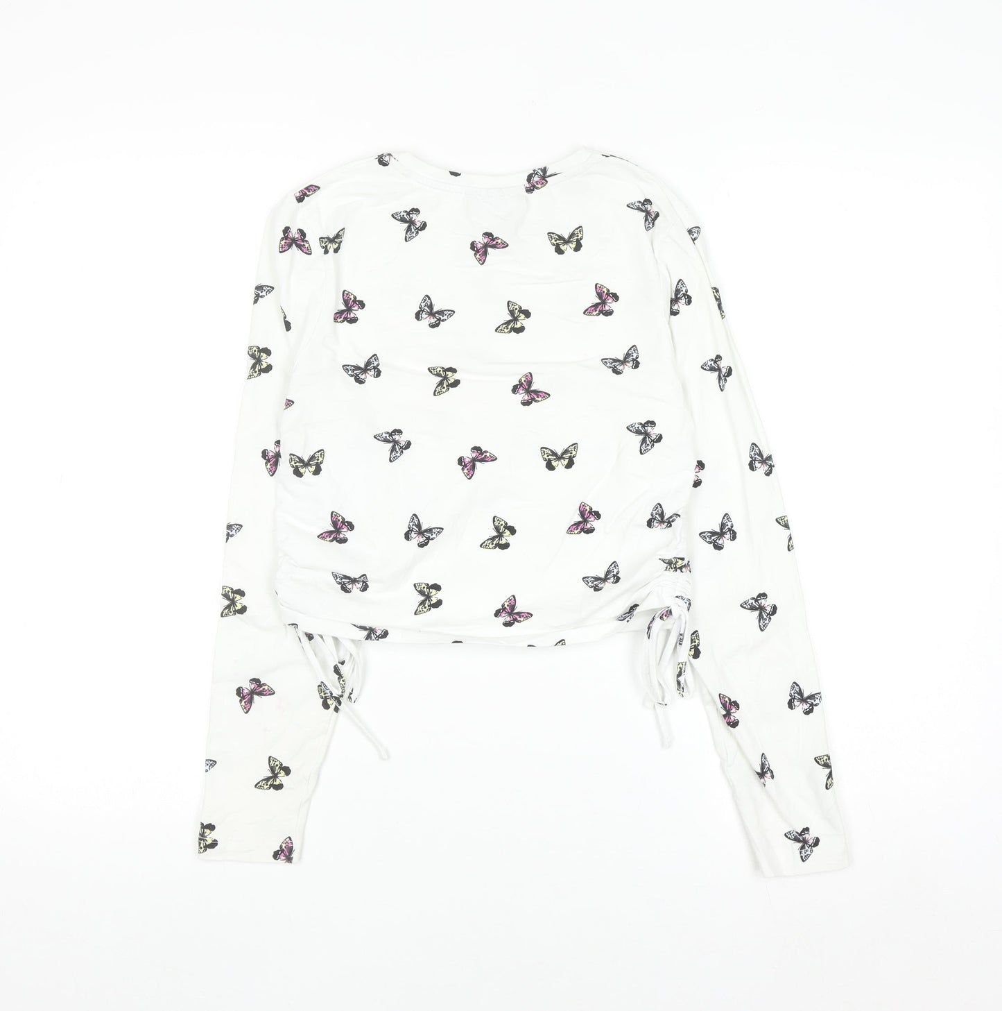 ASOS DESIGN Women's White Butterfly Long Sleeve Cropped T-Shirt UK 10