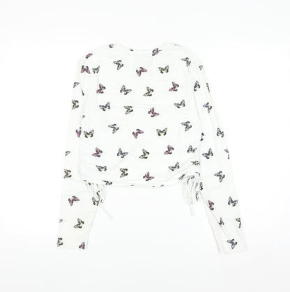 ASOS DESIGN Women's White Butterfly Long Sleeve Cropped T-Shirt UK 10