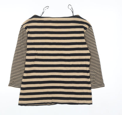 M&Co. Women Beige Black Striped Cotton 3/4 Sleeve T-Shirt Size 16