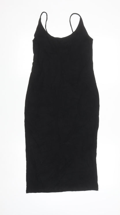 BASIC Women’s Black Bodycon Slip Dress Size 8 Stretch Knit