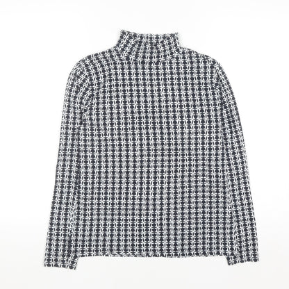 Marks and Spencer Women's Blue Geometric Roll Neck Long Sleeve T-Shirt Size 12