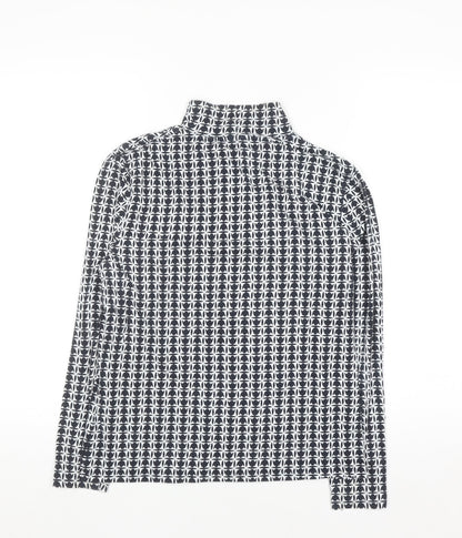 Marks and Spencer Women's Blue Geometric Roll Neck Long Sleeve T-Shirt Size 12