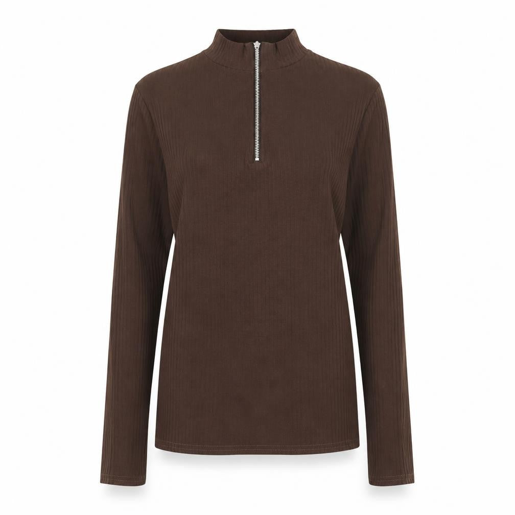 Boohoo Women’s Brown Long Sleeve High Neck Zip Top Size 16