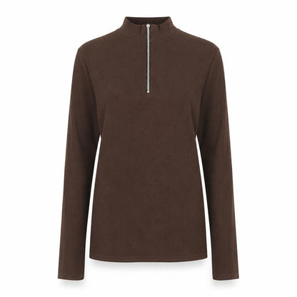 Boohoo Women’s Brown Long Sleeve High Neck Zip Top Size 16
