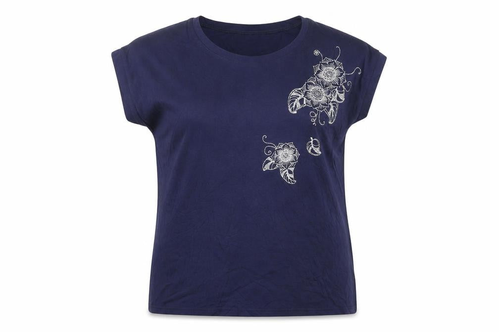 Bassini Women's Blue Floral Embroidered Sleeveless T-Shirt Size L