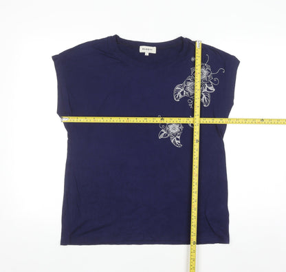 Bassini Women's Blue Floral Embroidered Sleeveless T-Shirt Size L