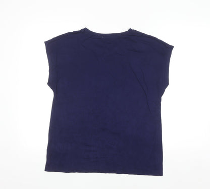 Bassini Women's Blue Floral Embroidered Sleeveless T-Shirt Size L