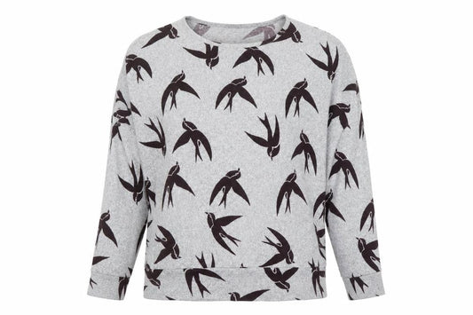 Izabel London Womens Grey Bird Print Relaxed Fit Pullover Jumper Size 10