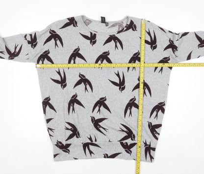 Izabel London Womens Grey Bird Print Relaxed Fit Pullover Jumper Size 10