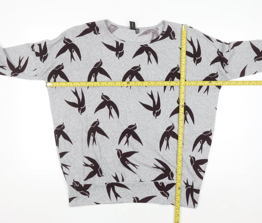 Izabel London Womens Grey Bird Print Relaxed Fit Pullover Jumper Size 10