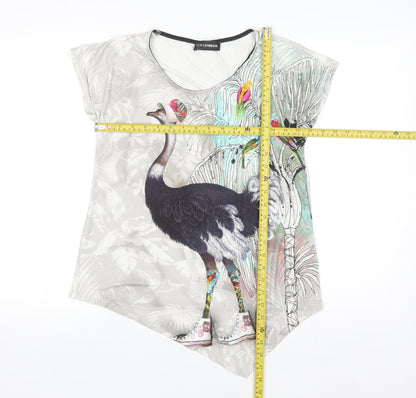 Doris Streich Womens Multicoloured Size 8 Animal Print Asymmetric T-Shirt
