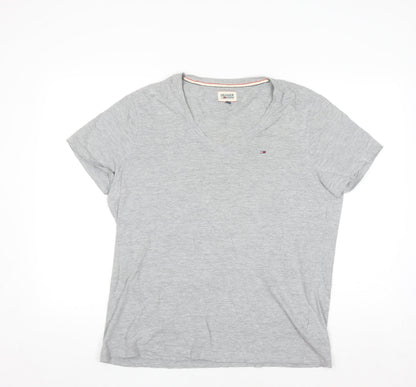 Tommy Hilfiger Mens Grey V-Neck Short Sleeve Cotton T-Shirt XL