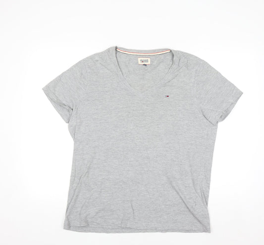 Tommy Hilfiger Mens Grey V-Neck Short Sleeve Cotton T-Shirt XL
