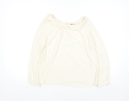 Joules Women Ivory Long Sleeve Ruffle Tunic Blouse Size 12