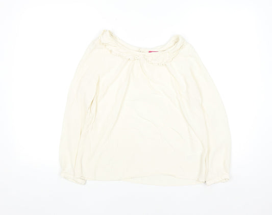 Joules Women Ivory Long Sleeve Ruffle Tunic Blouse Size 12