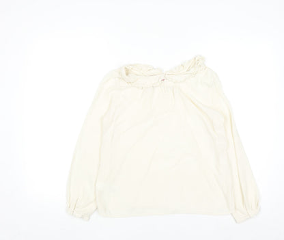 Joules Women Ivory Long Sleeve Ruffle Tunic Blouse Size 12