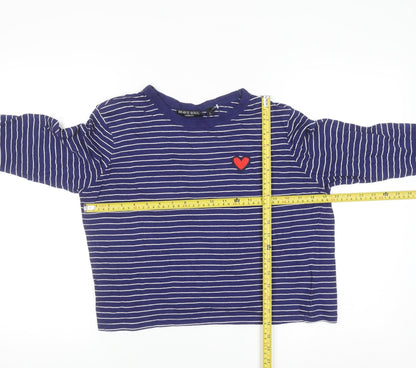 Brave Soul Women’s Blue Striped Cropped Long Sleeve Cotton T-Shirt Size L