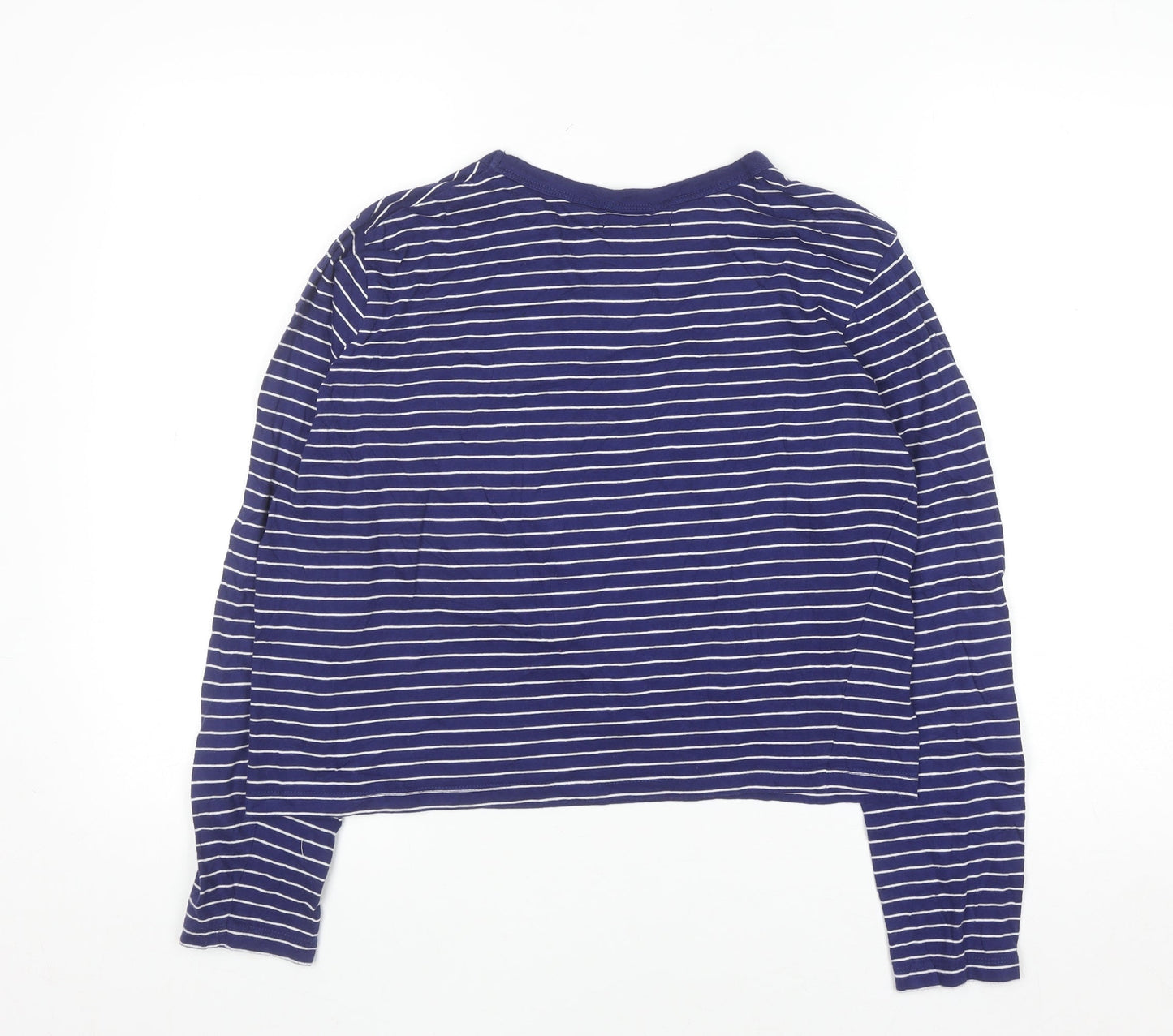 Brave Soul Women’s Blue Striped Cropped Long Sleeve Cotton T-Shirt Size L
