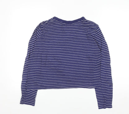 Brave Soul Women’s Blue Striped Cropped Long Sleeve Cotton T-Shirt Size L