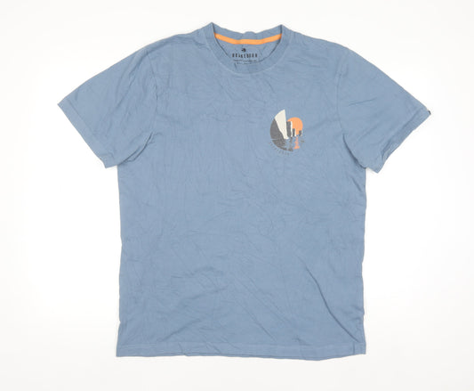 Brakeburn Men's Blue Graphic Print Cotton Crew Neck T-Shirt Size L