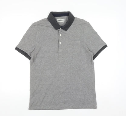 Mango Man Grey Slim Fit Short Sleeve Polo Shirt Size L