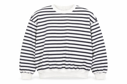 H&M Women's Navy White Striped Pullover Sweatshirt Size 12 Cotton Blend