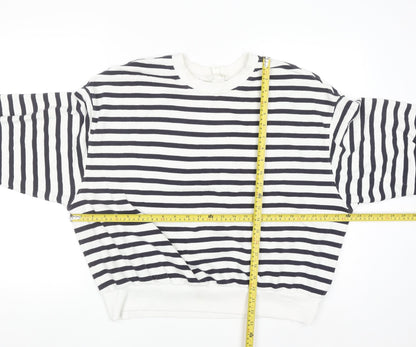 H&M Women's Navy White Striped Pullover Sweatshirt Size 12 Cotton Blend