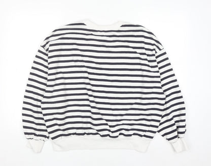 H&M Women's Navy White Striped Pullover Sweatshirt Size 12 Cotton Blend