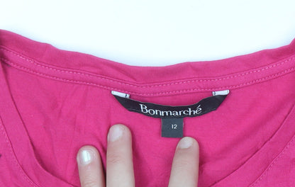 Bonmarché Womens Pink Sequin Floral Short Sleeve T-Shirt Size 12