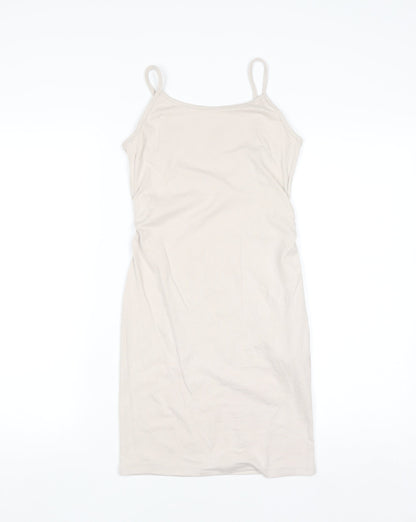 Bershka Women Beige Slip Dress Size 12 Stretch Modal Blend