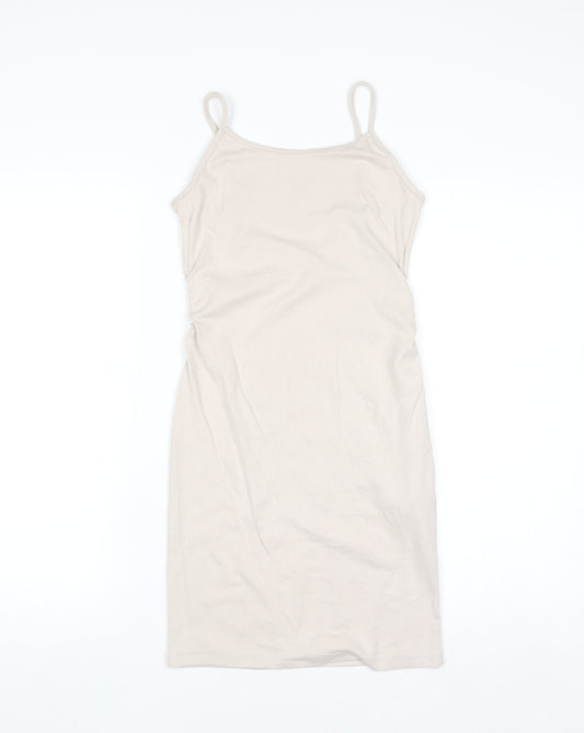 Bershka Women Beige Slip Dress Size 12 Stretch Modal Blend