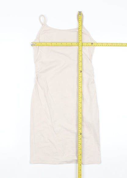 Bershka Women Beige Slip Dress Size 12 Stretch Modal Blend