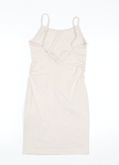 Bershka Women Beige Slip Dress Size 12 Stretch Modal Blend