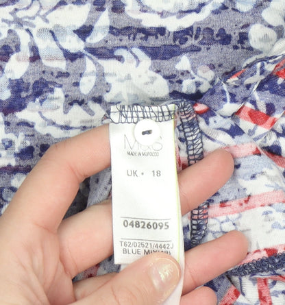 Marks and Spencer Per Una Women's Blue Stripe Floral Button-Up Shirt Size 18