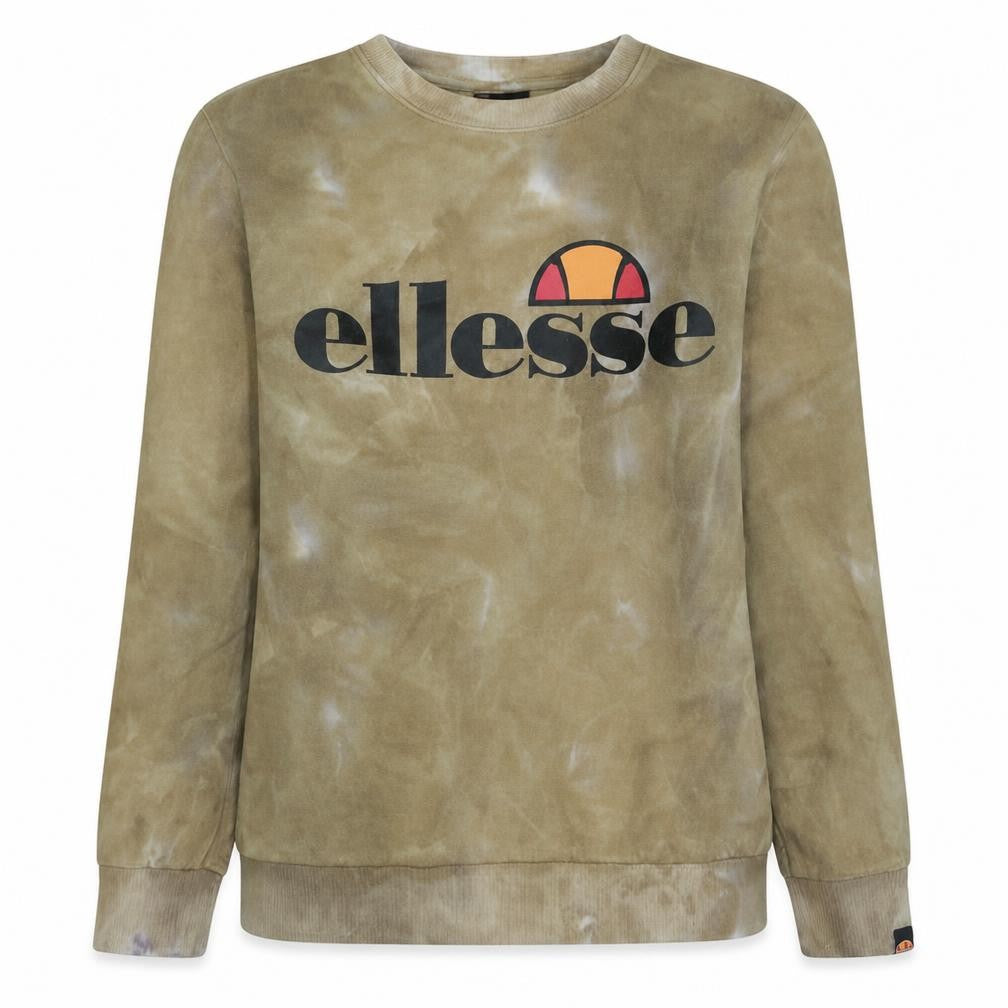 Ellesse Womens Beige Tie-Dye Sweatshirt UK 8 Crew Neck Logo Pullover